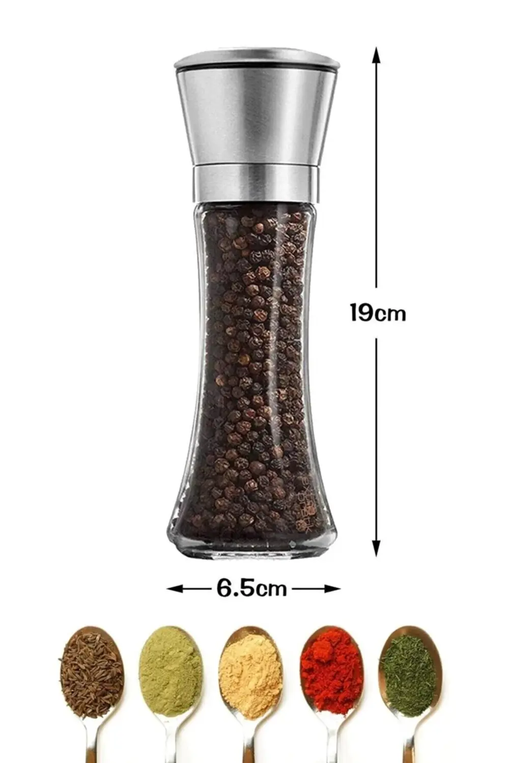 Çelik Başlıklı Seramik Bıçaklı Tuz Karabiber Baharat Öğütücü Deği