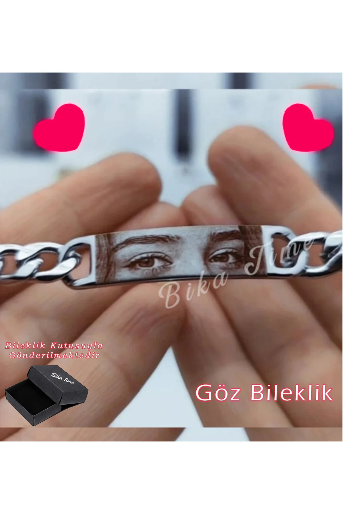 Çelik Bileklik Kişiye Özel Göz Resimli Baskılı- ASLA PASLANMAZ