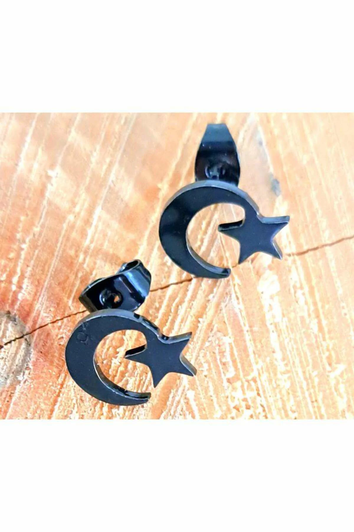 Çelik Çift Ayyıldız Figürlü Unisex Küpe