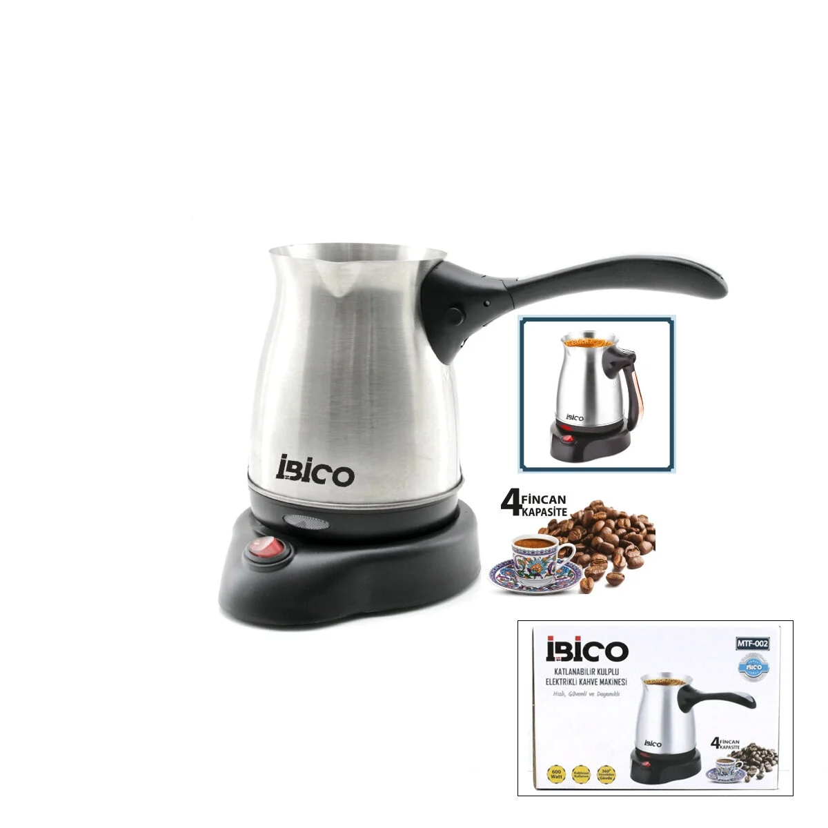 Çelik Elektrikli Cezve Türk Kahve Makinesi - 4fincan=400ml Kablosuz Kullanım- 360°döner 600w Mtf-002 Bx40 Fiyatı, Yorumları ve Özellikleri
