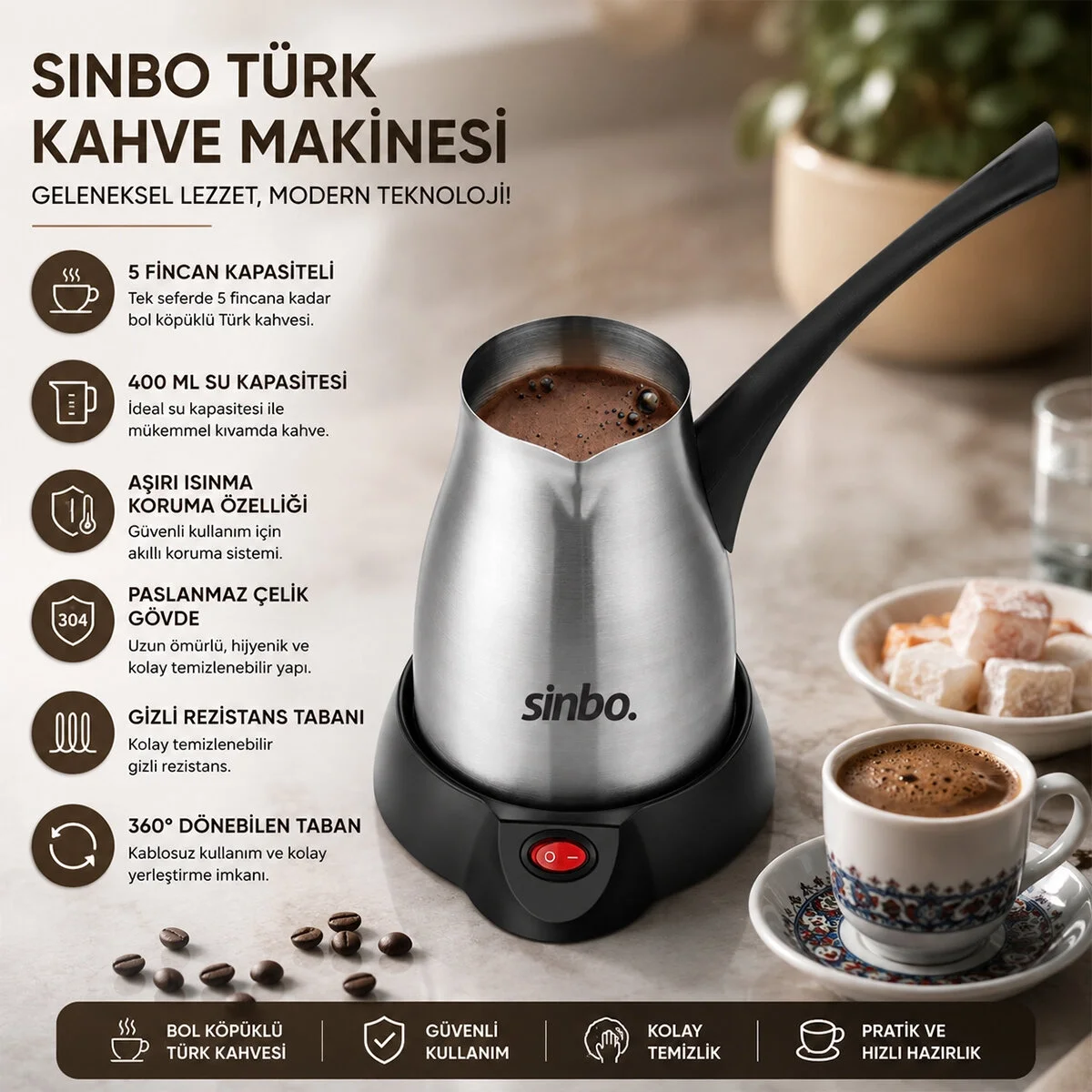 Çelik Elektrikli Cezve Türk Kahve Makinesi - 5fincan=400ml 360° Kablosuz Kullanım Katlanır Kulp 700w Scm-2967 Bx40 Fiyatı, Yorumları ve Özellikleri