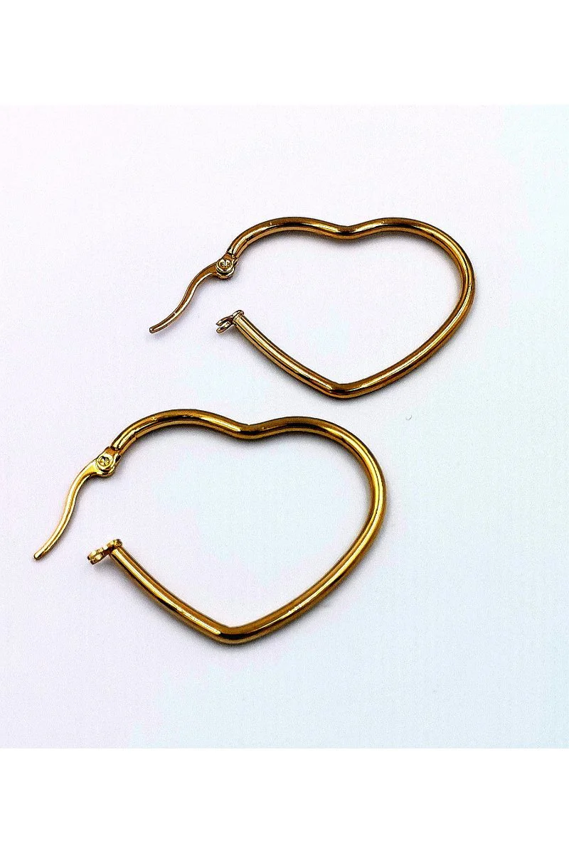 Çelik Gold Renk  Kalp Figürlü  Küpe Çap 3,5 cm