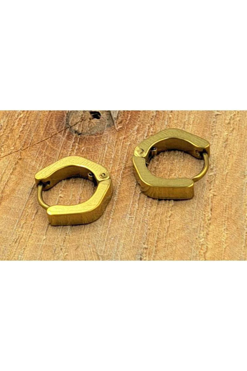 Çelik Gold Renk Şekilli Çift Unisex Küpe