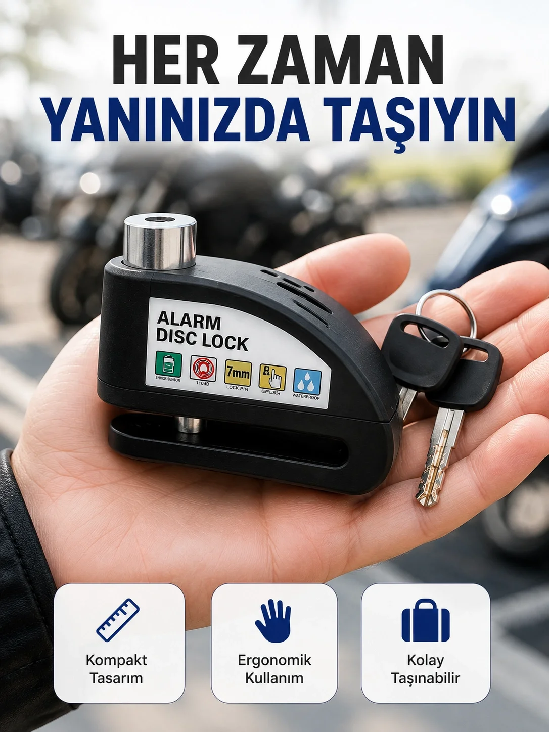 Çelik Gövdeli Alarm Disk Kilidi Motosiklet ve Bisiklet İçin Güvenlik Yeni Nesil