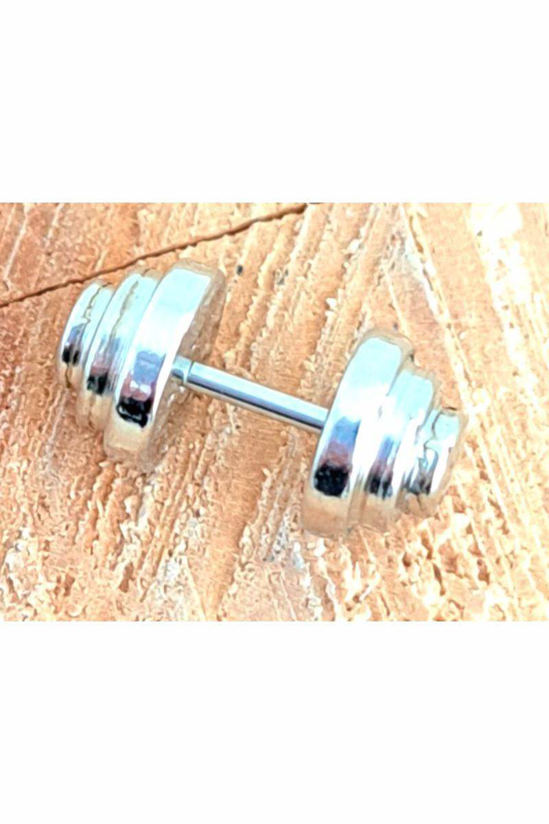 Çelik Gümüş Renk Halter Figürlü Unisex Küpe 2 adet