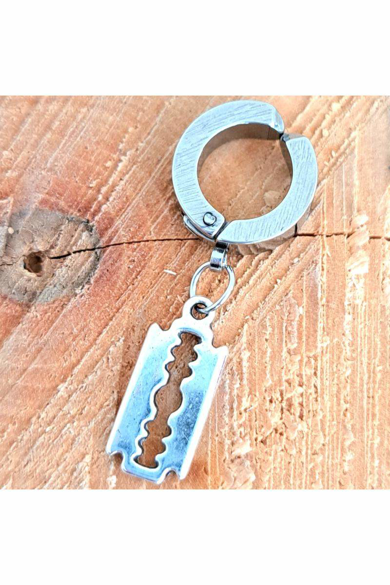 Çelik Gümüş Renk Kıstırmalı Jilet Figürlü Unisex Küpe 2 adet