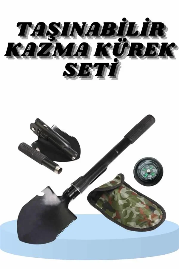 Çelik Katlanır Fonksiyonel Kamp Kazma Kürek Ve Kesme Aleti Seti K