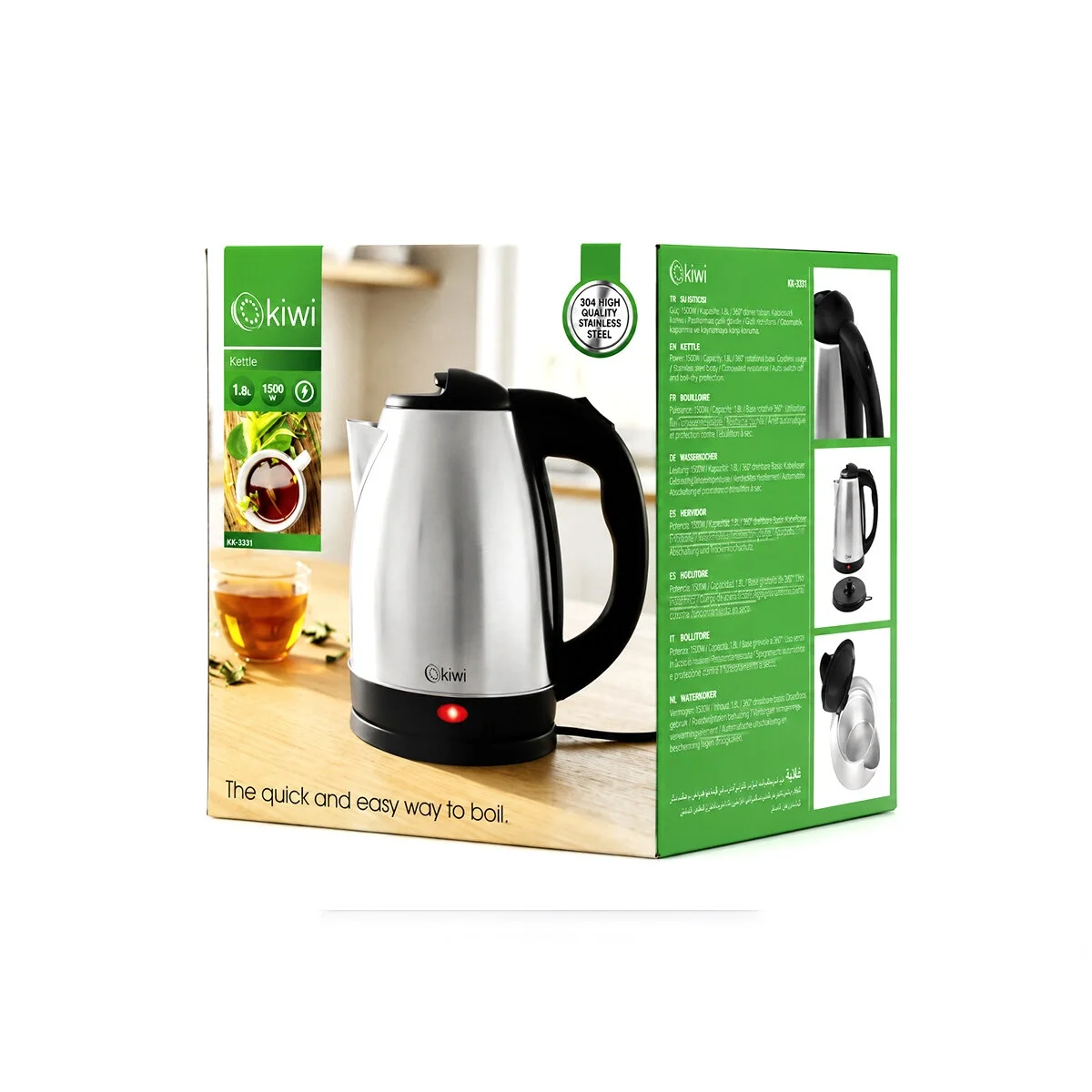 Çelik Kettle Elektrikli Su Isıtıcısı Paslanmaz Çelik Gizli Rezistans 360° 1.8lt 1500w Kk-3331 Bx40