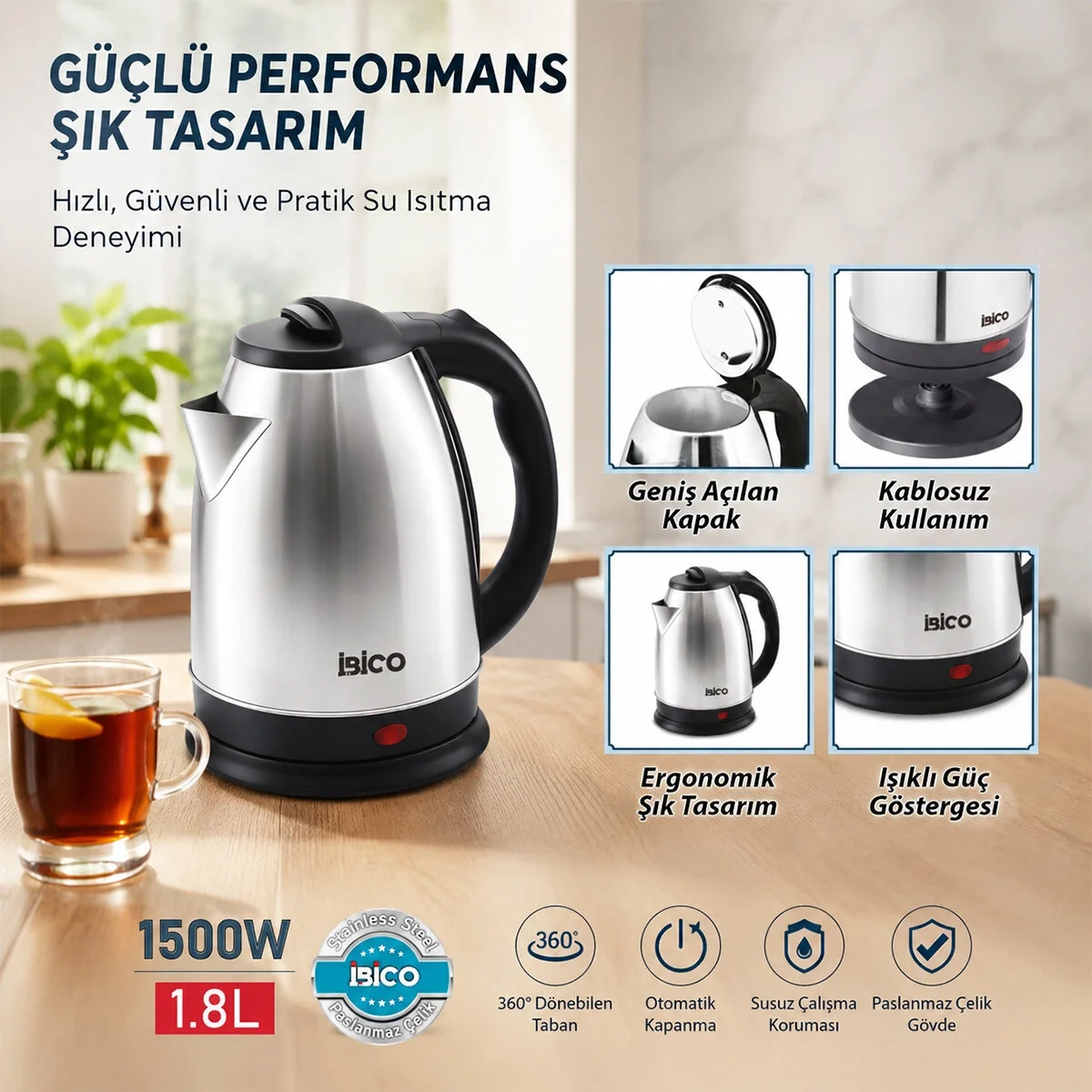 Çelik Kettle Su Isıtıcısı 1.8lt - 1500w Bx40 Fiyatı, Yorumları ve Özellikleri