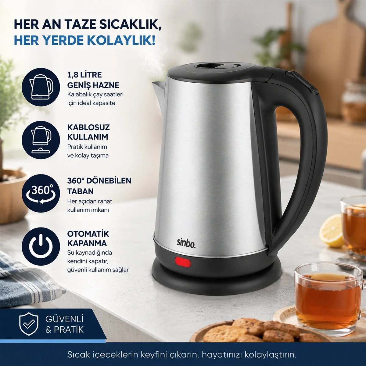 Çelik Kettle Su Isıtıcısı Kablosuz Kullanım 1.8lt 360 Derece Dönebilme Otomatik Kapanma Sk-8026 Bx40 Fiyatı, Yorumları ve Özellikleri