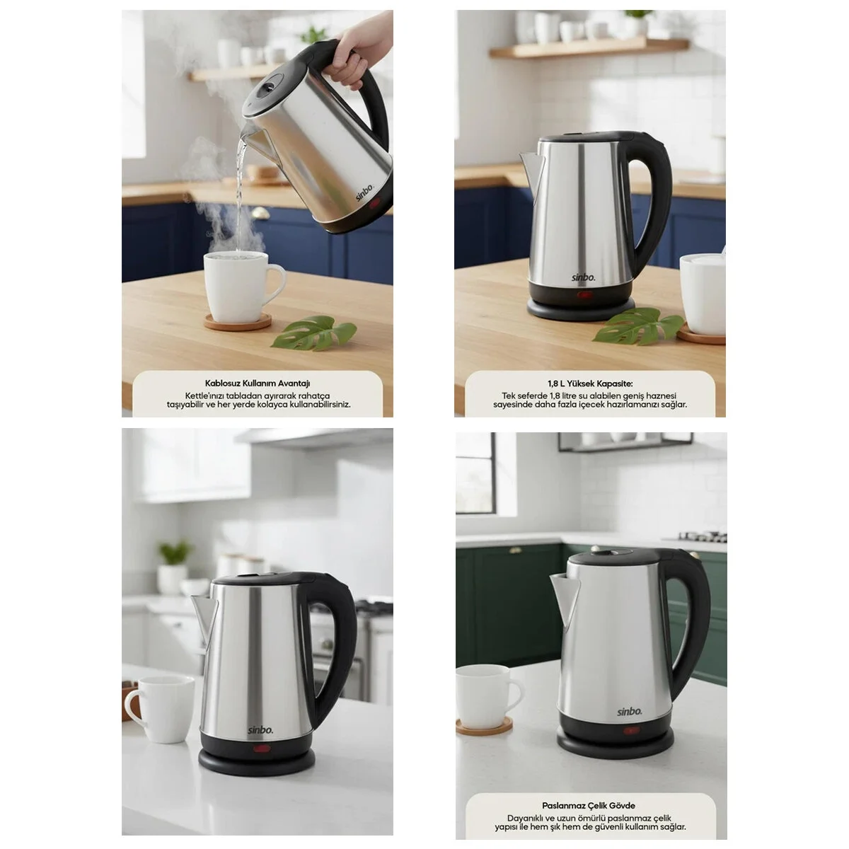 Çelik Kettle Su Isıtıcısı Kablosuz Kullanım 1.8lt 360 Derece Dönebilme Otomatik Kapanma Sk-8026 Bx40 Fiyatı, Yorumları ve Özellikleri