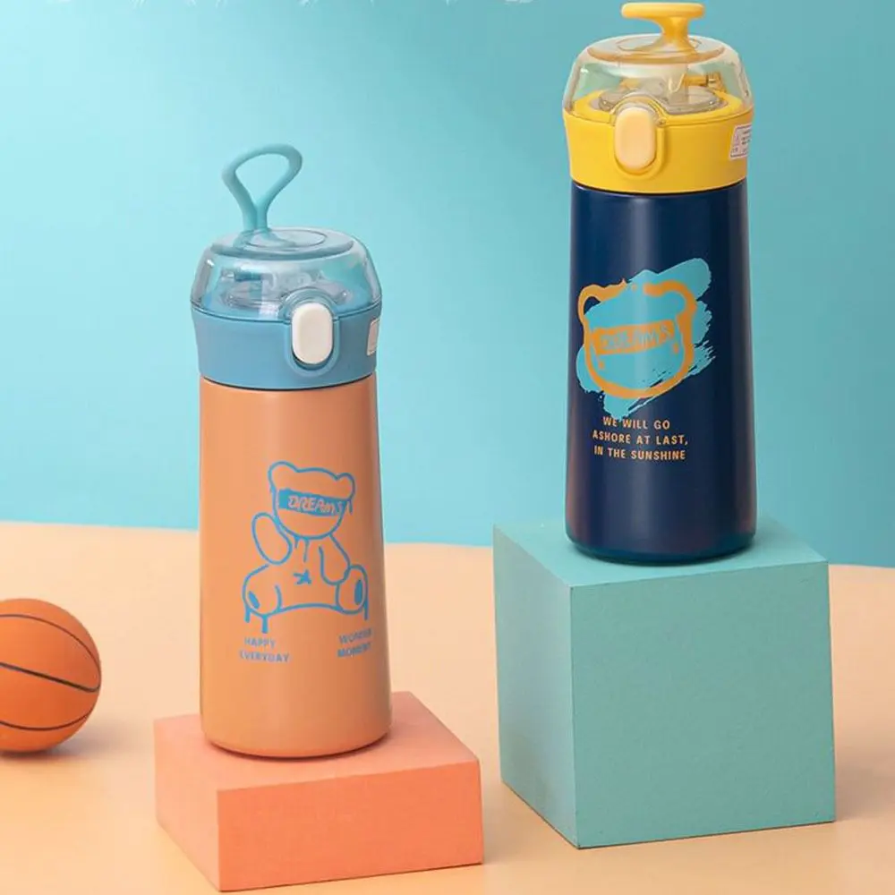 Çelik Matara Silikon Pipetli Ayıcıklı Suluk- Mavi