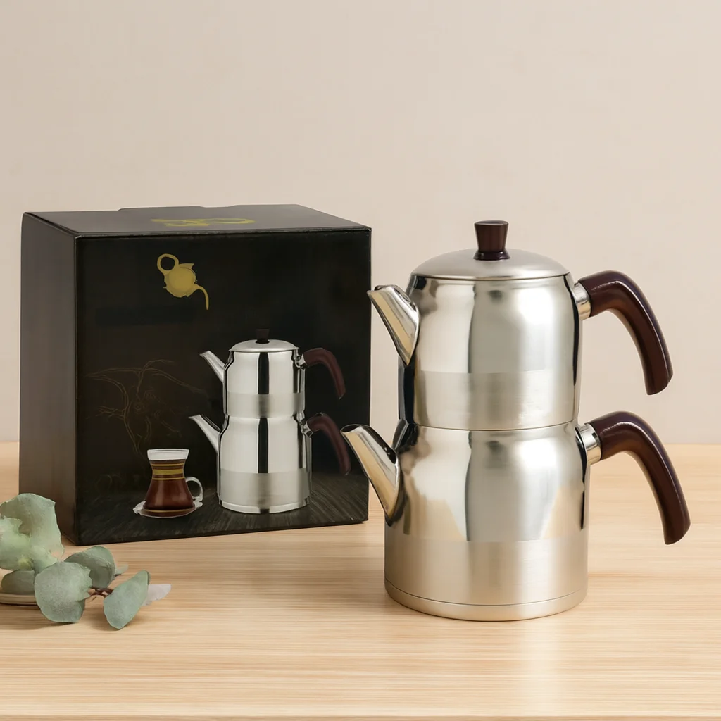Çelik Mini Çaydanlık Seti - Çift Kapaklı 1L/1.5L Kendinden Süzgeçli Fiyatı, Yorumları ve Özellikleri