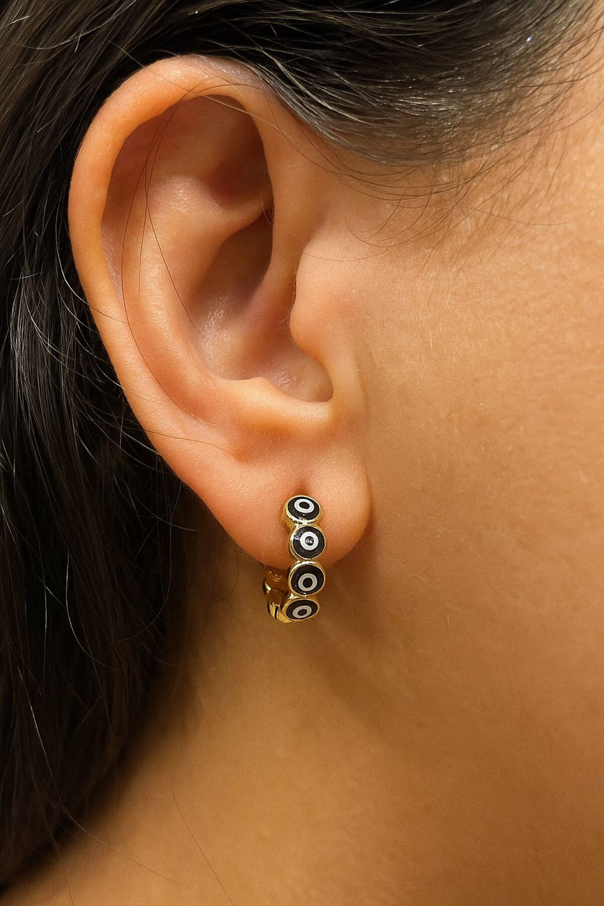 Arescollection Çelik Nazar Boncuklu Kadın Halka Küpe