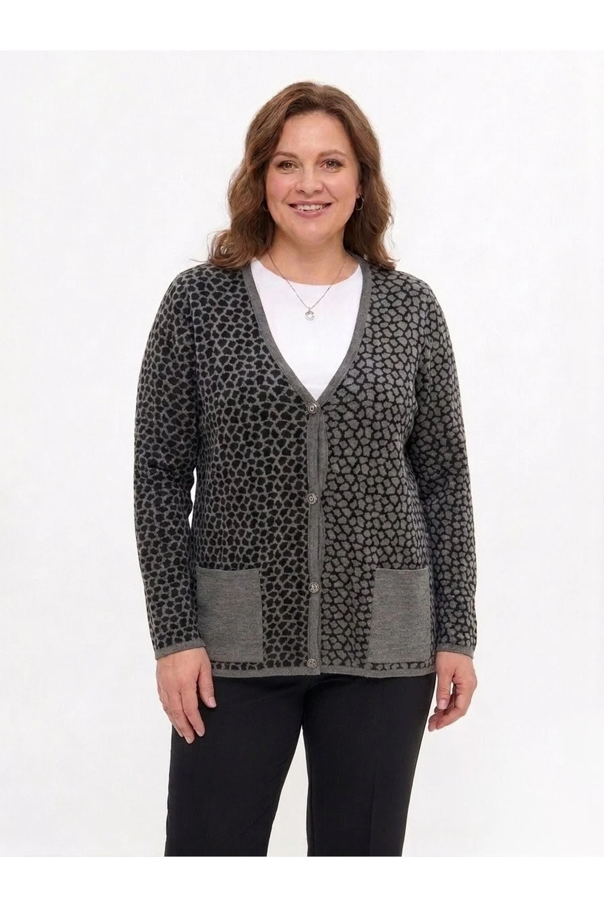 ÇELİK ÖRGÜ KLASİK LEOPAR DESEN TRİKO CEKET