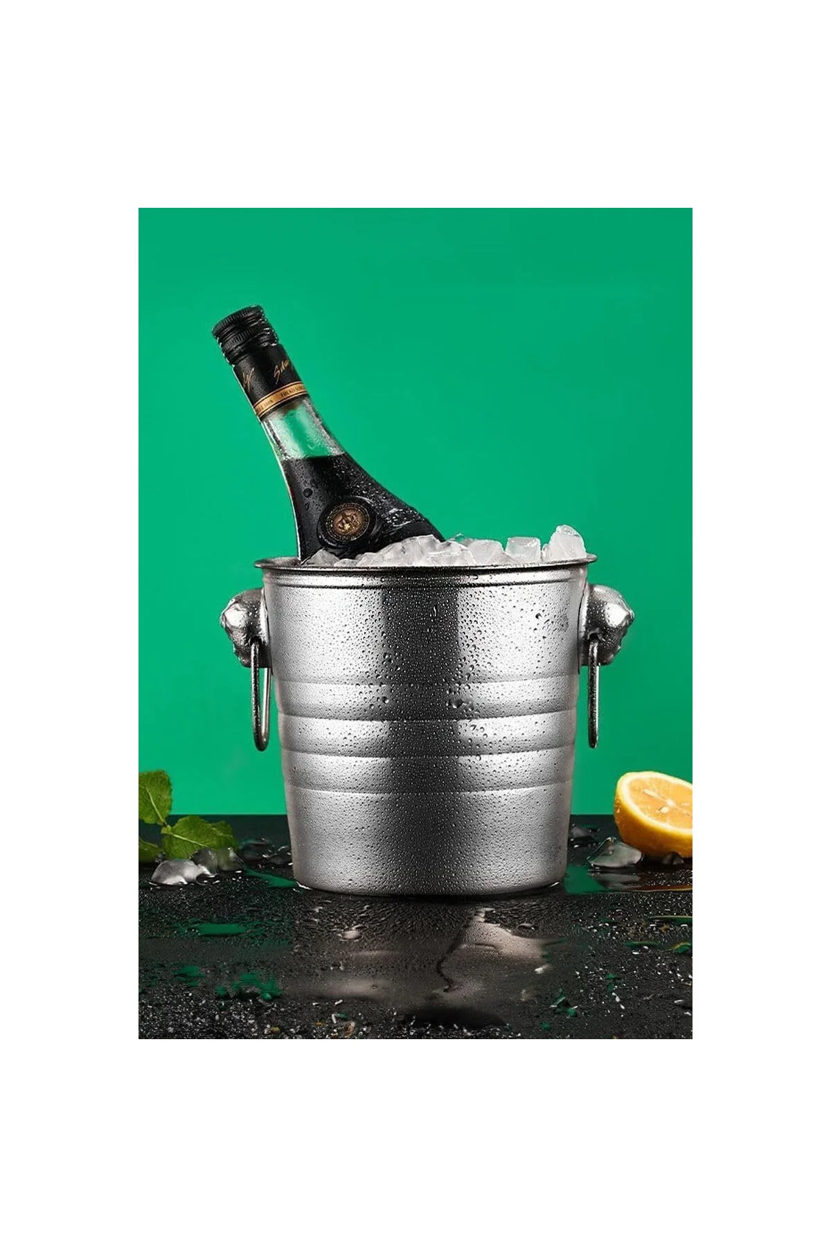 Çelik Şampanya Kovası 9,5 L Tek Cidarlı Kulplu Buz Kovası Buzluk 