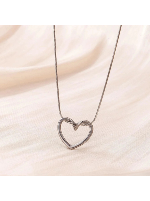 ÇELİK SILVER KALPLI KOLYE 45CM