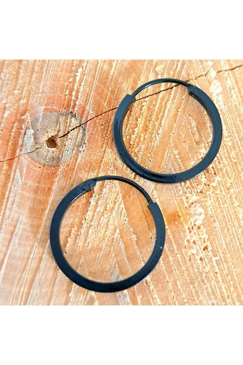 Çelik Siyah Büyük Boy Halka Unisex Küpe