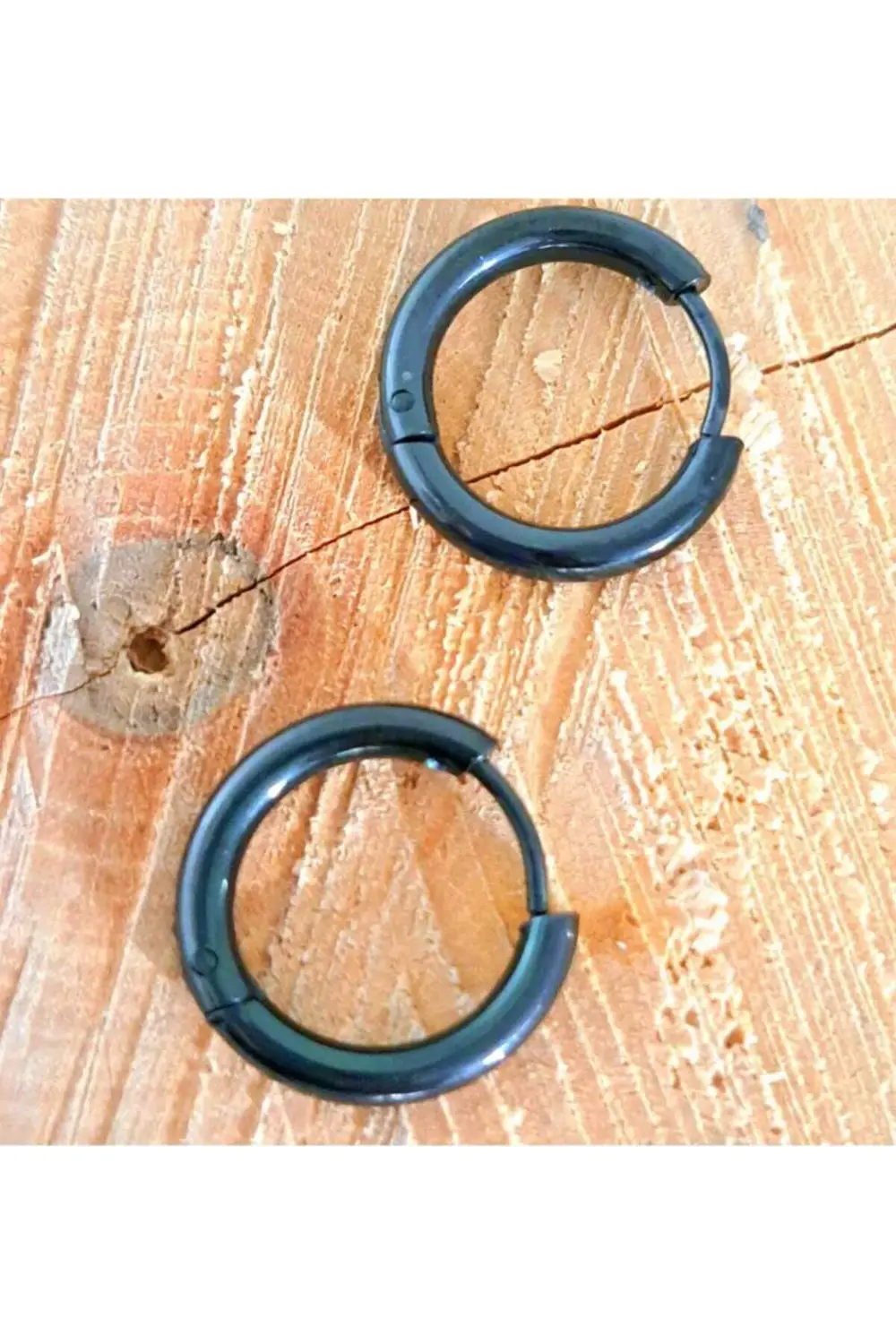 Çelik Siyah Orta Boy Halka Unisex Küpe