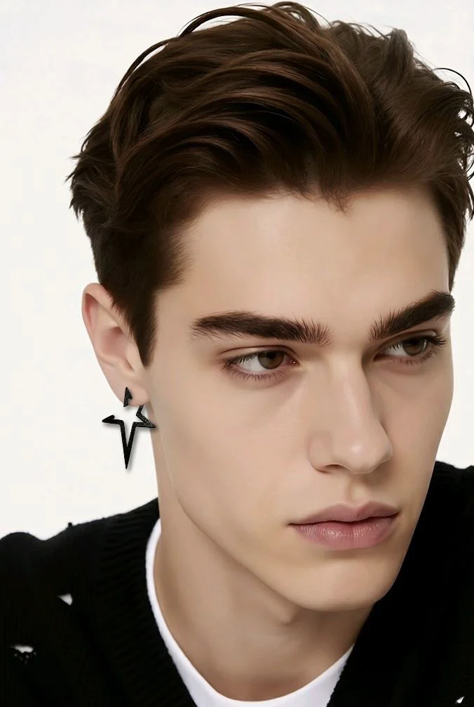 Çelik Siyah Renk Yıldız Figürlü Küpe