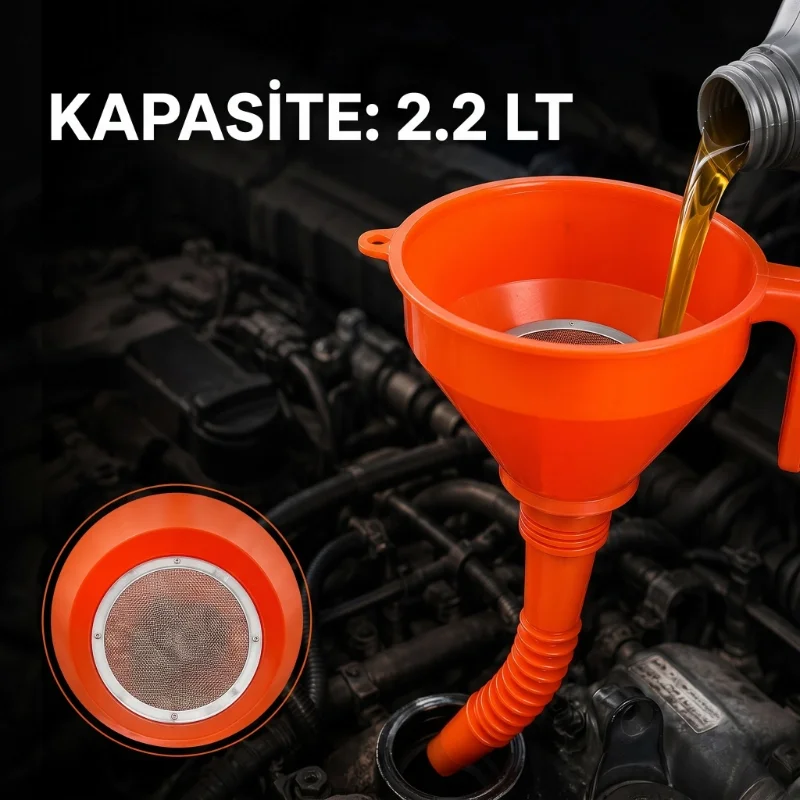 Çelik Süzgeçli Huni - Spiralli ve Sabit Borulu - 2.2 Litre Kapasi