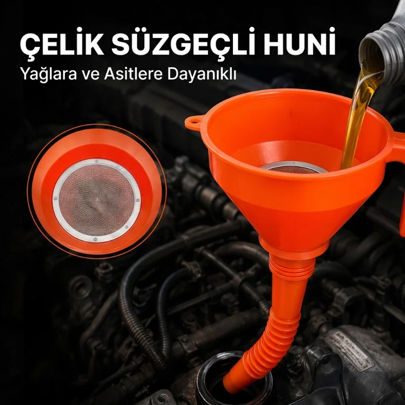 Çelik Süzgeçli Huni - Spiralli ve Sabit Borulu - 2.2 Litre Kapasi