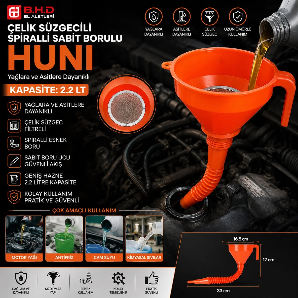 Çelik Süzgeçli Spiralli Huni Sabit Borulu 2.2lt Bx40 Fiyatı, Yorumları ve Özellikleri