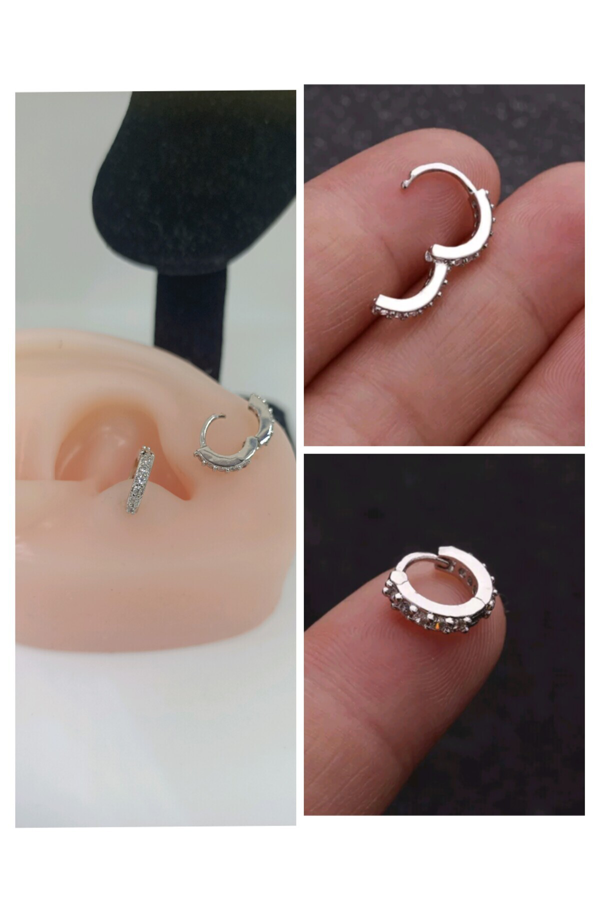 Çelik Tamtur Taşlı Halka Tragus Kıkırdak Piercingi