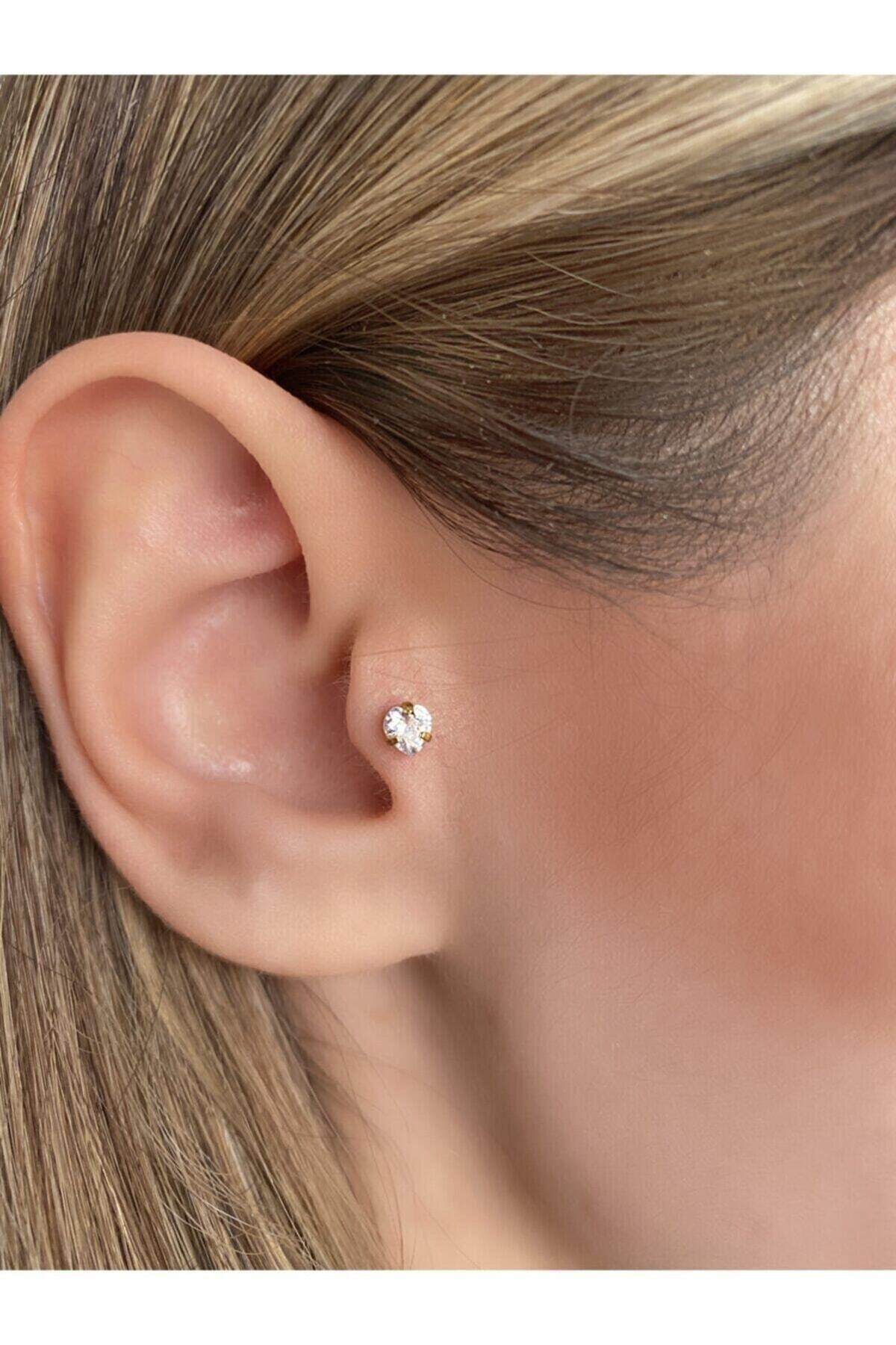 Çelik Tek Taş Kalp Tragus Kıkırdak Piercingi