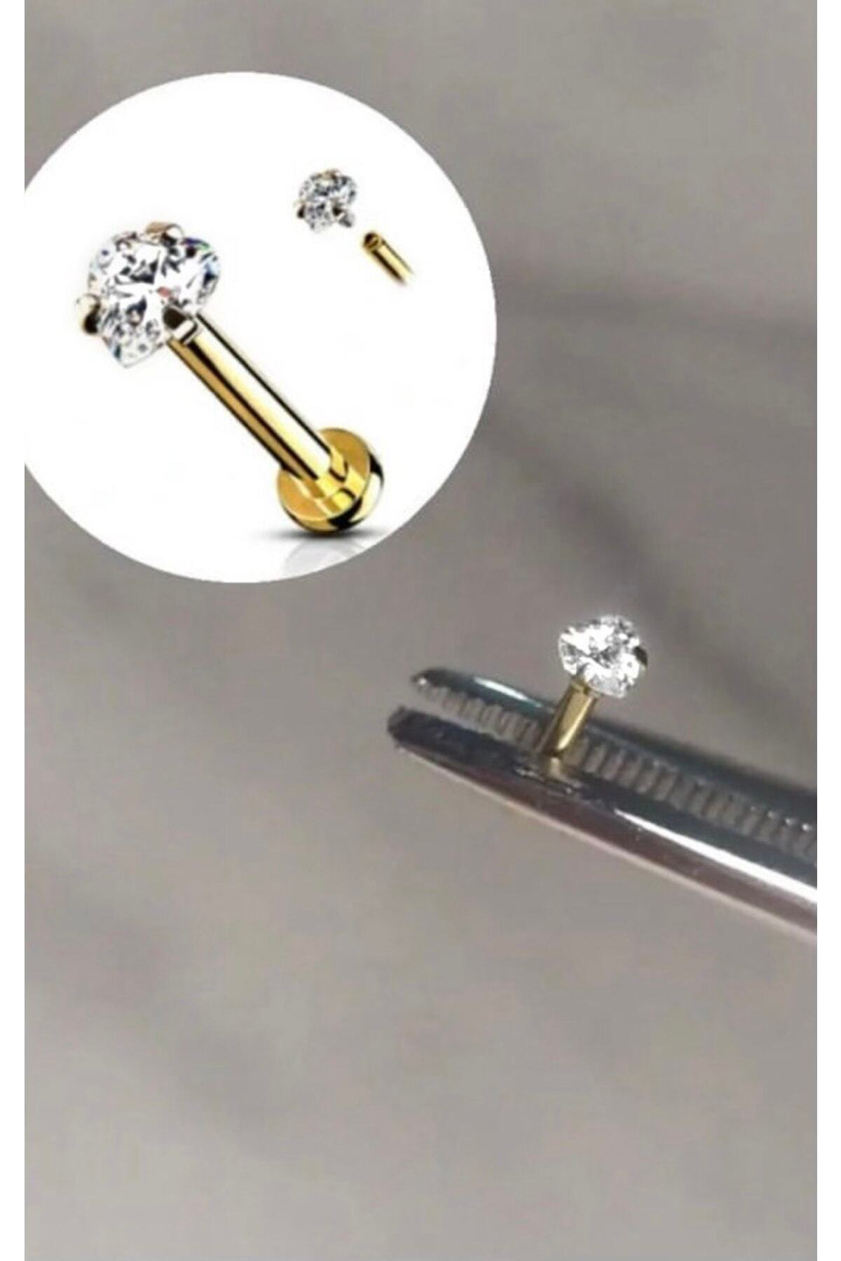 Çelik Tek Taş Kalp Tragus Kıkırdak Piercingi