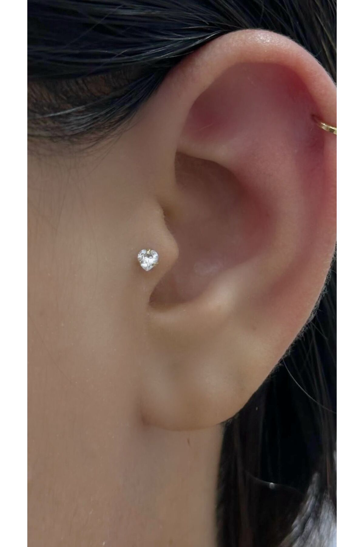 Çelik Tek Taş Kalp Tragus Kıkırdak Piercingi