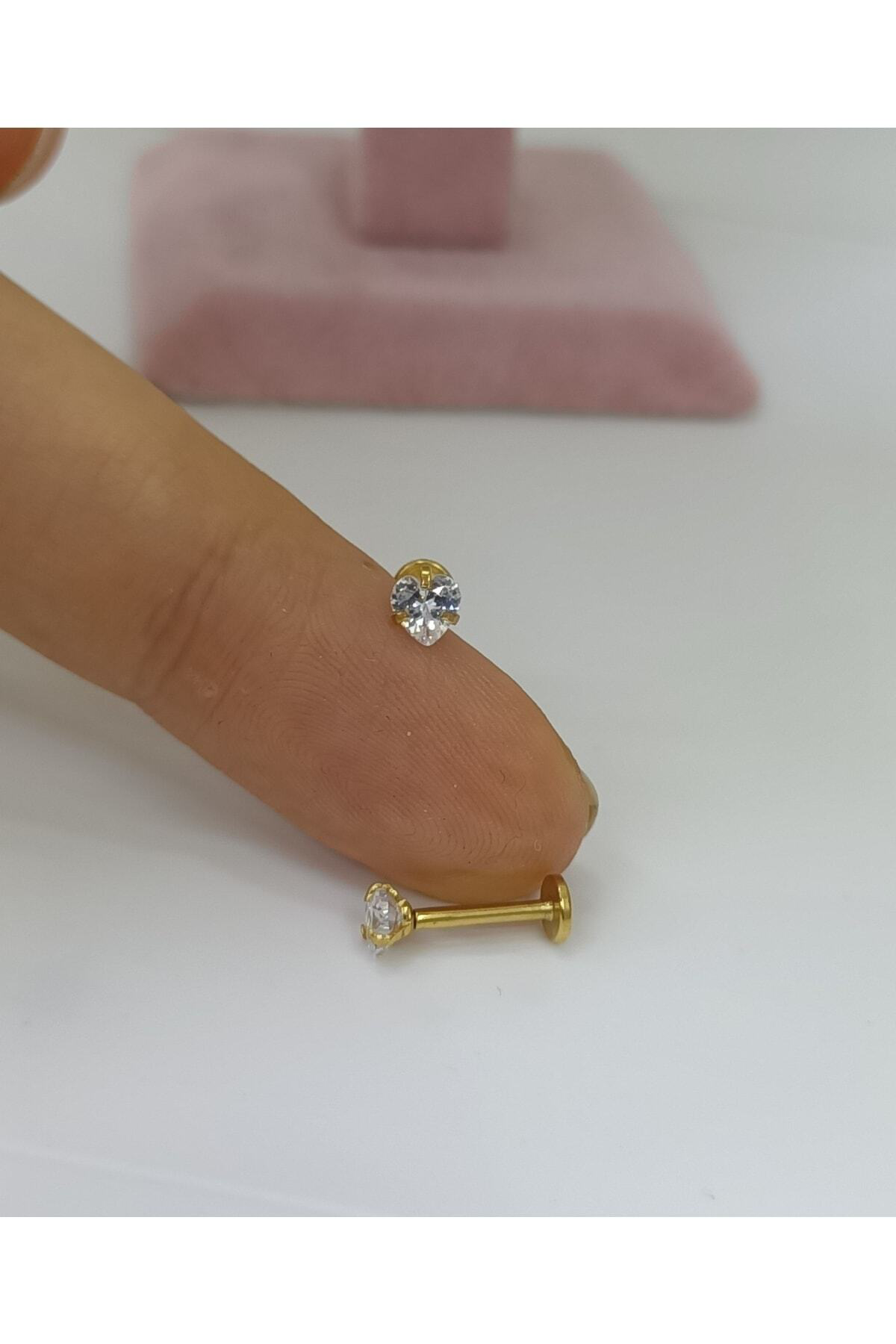 Çelik Tek Taş Kalp Tragus Kıkırdak Piercingi