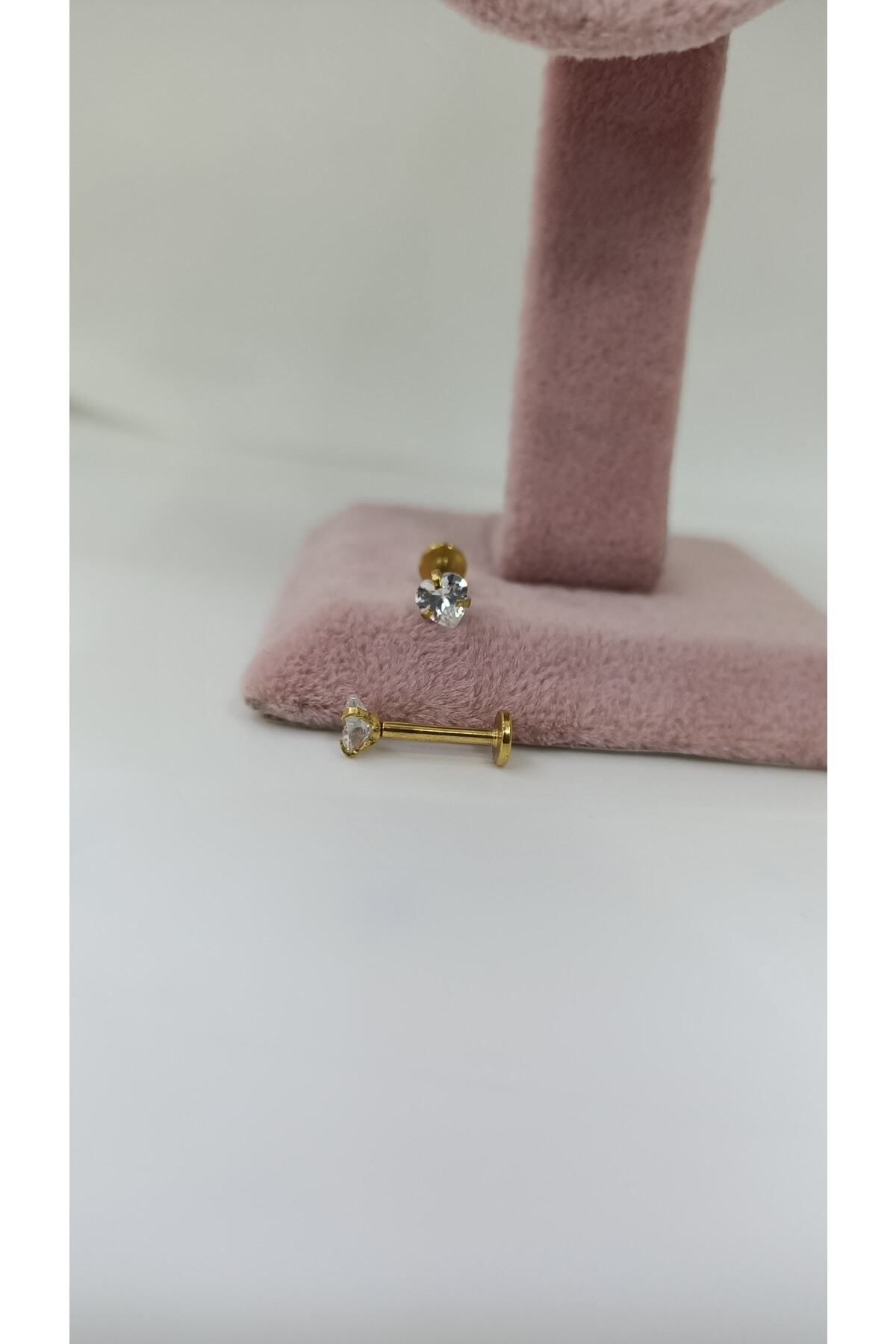 Çelik Tek Taş Kalp Tragus Kıkırdak Piercingi