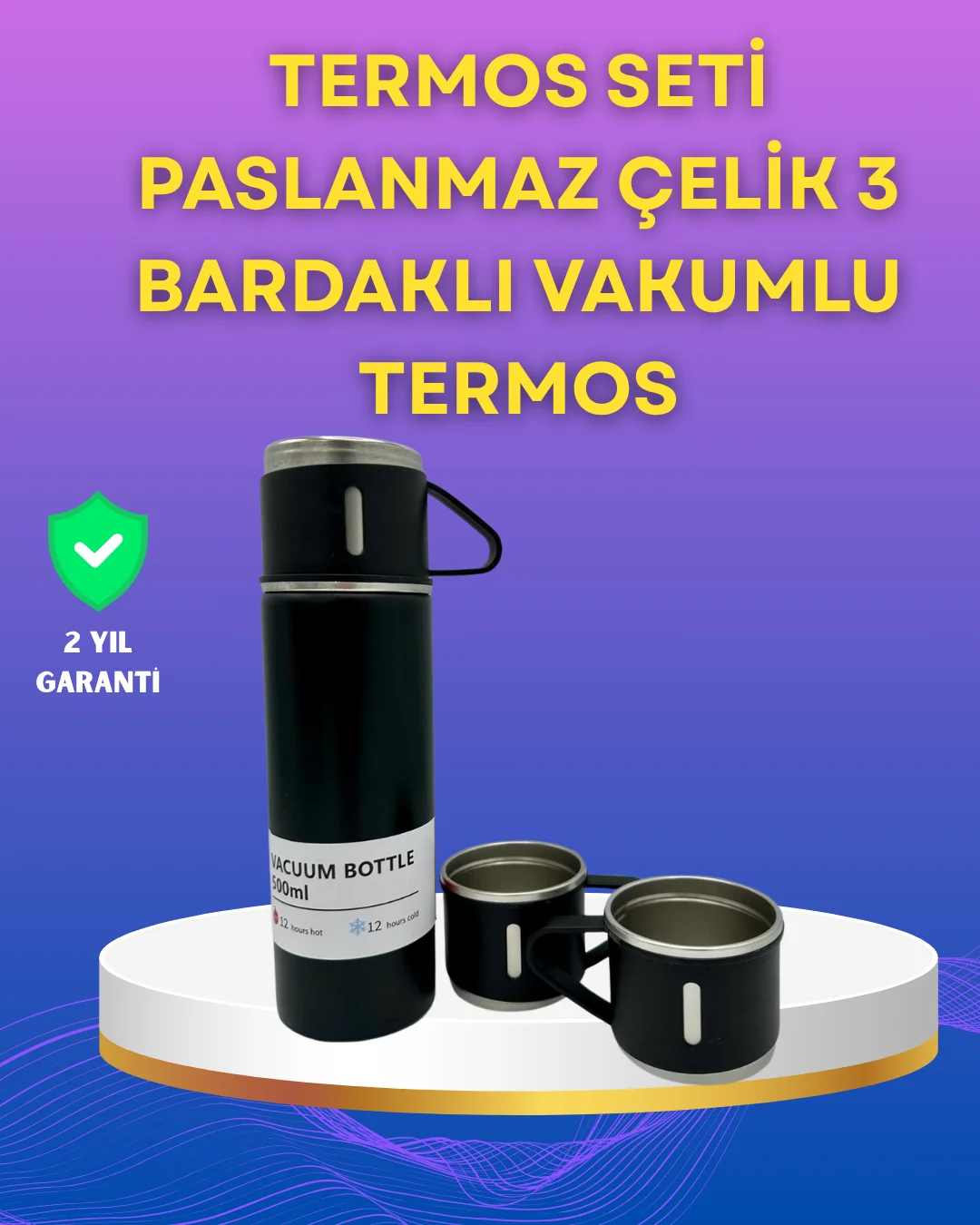 Çelik Termos Bardak Seti | 500 ml Kapasite, Kaymaz Taban, Hediye 