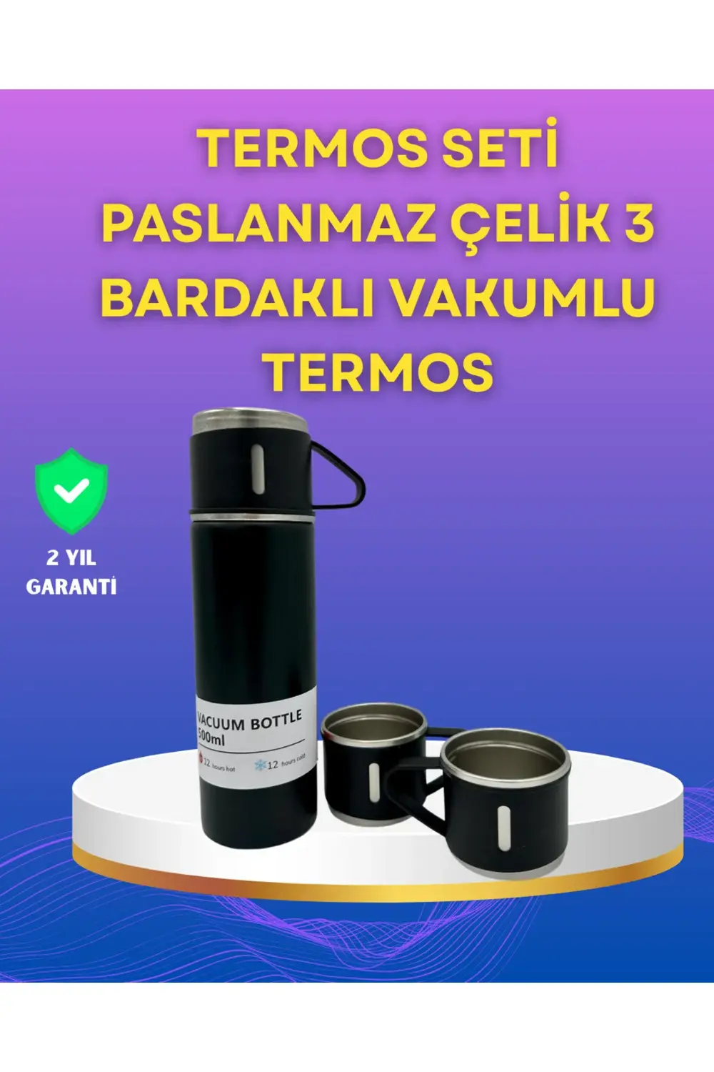 Çelik Termos Bardak Seti | 500 ml Kapasite, Kaymaz Taban, Hediye