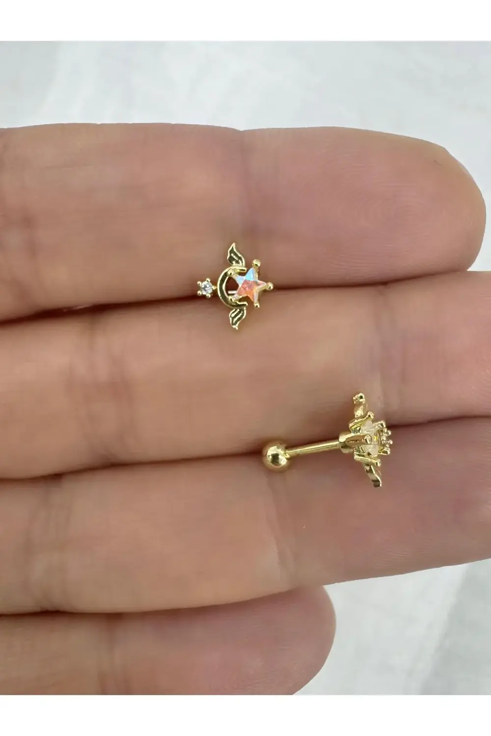 çelik yıldız detaylı 1 adet tragus helix lobe kıkırdak uyumlu pie