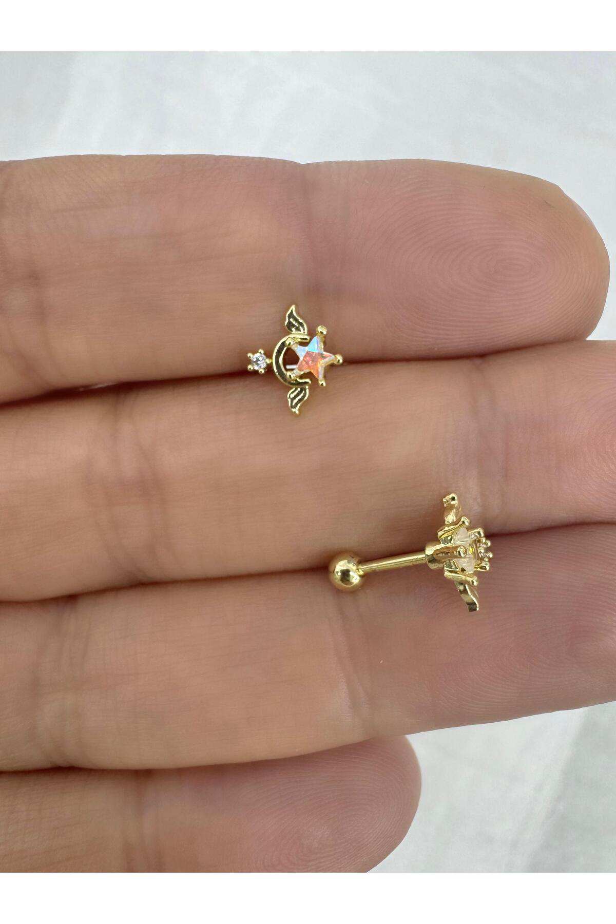 çelik yıldız detaylı 1 adet tragus helix lobe kıkırdak uyumlu pie