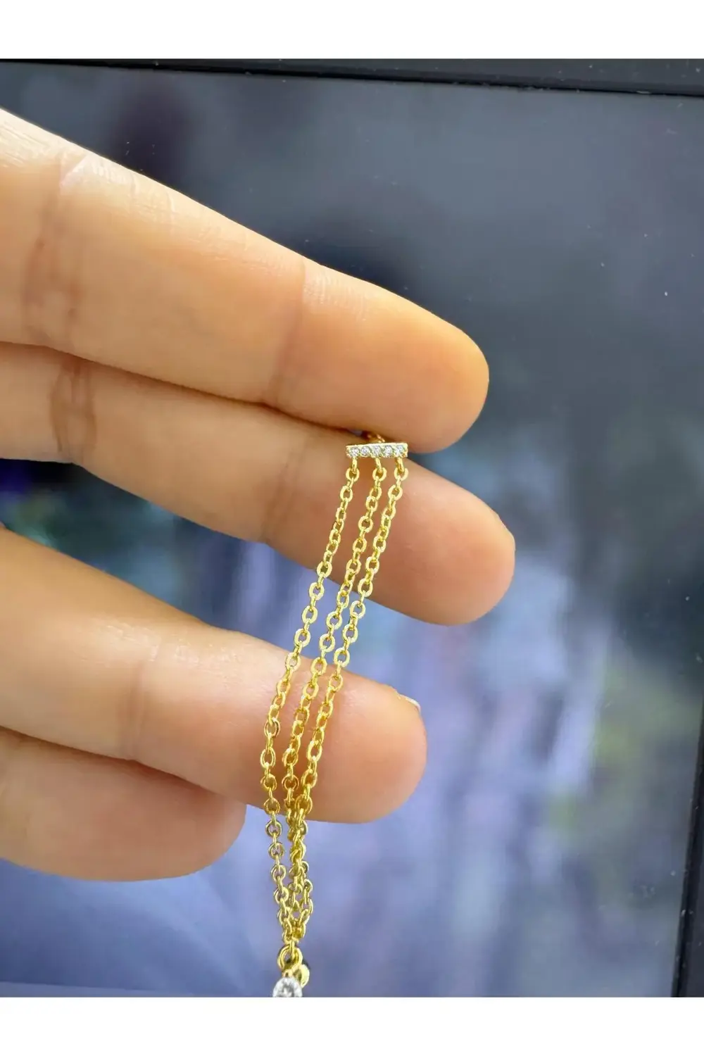 ÇELİK ZİRKON TAŞLI 3 SIRA ZİNCİRLİ İKİLİ HELİX LOBE UYUMLU 1 ADET