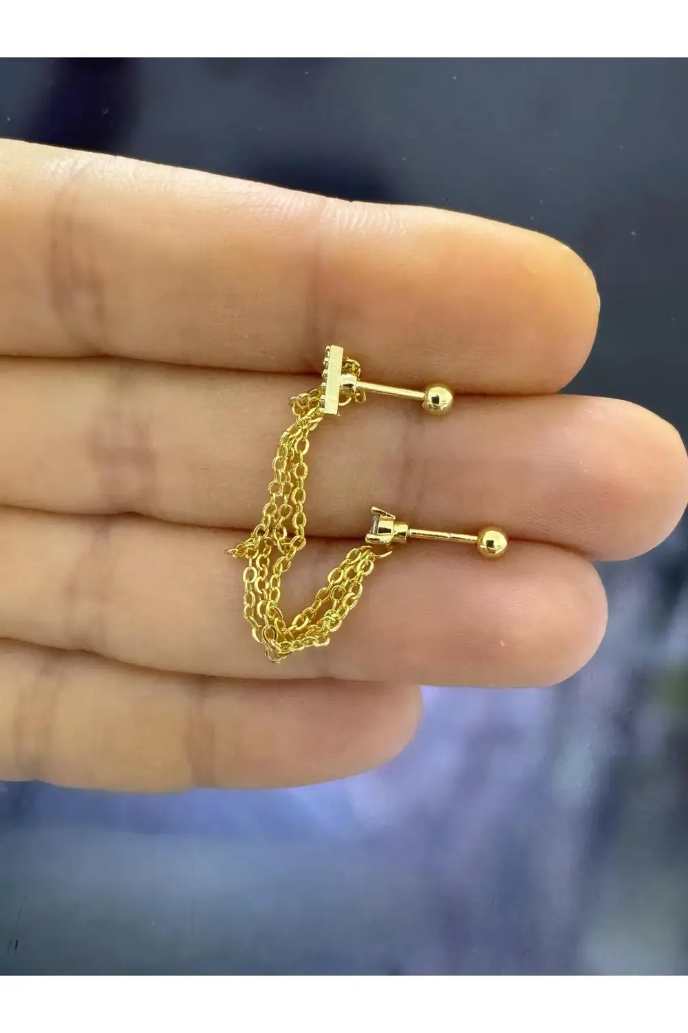 ÇELİK ZİRKON TAŞLI 3 SIRA ZİNCİRLİ İKİLİ HELİX LOBE UYUMLU 1 ADET