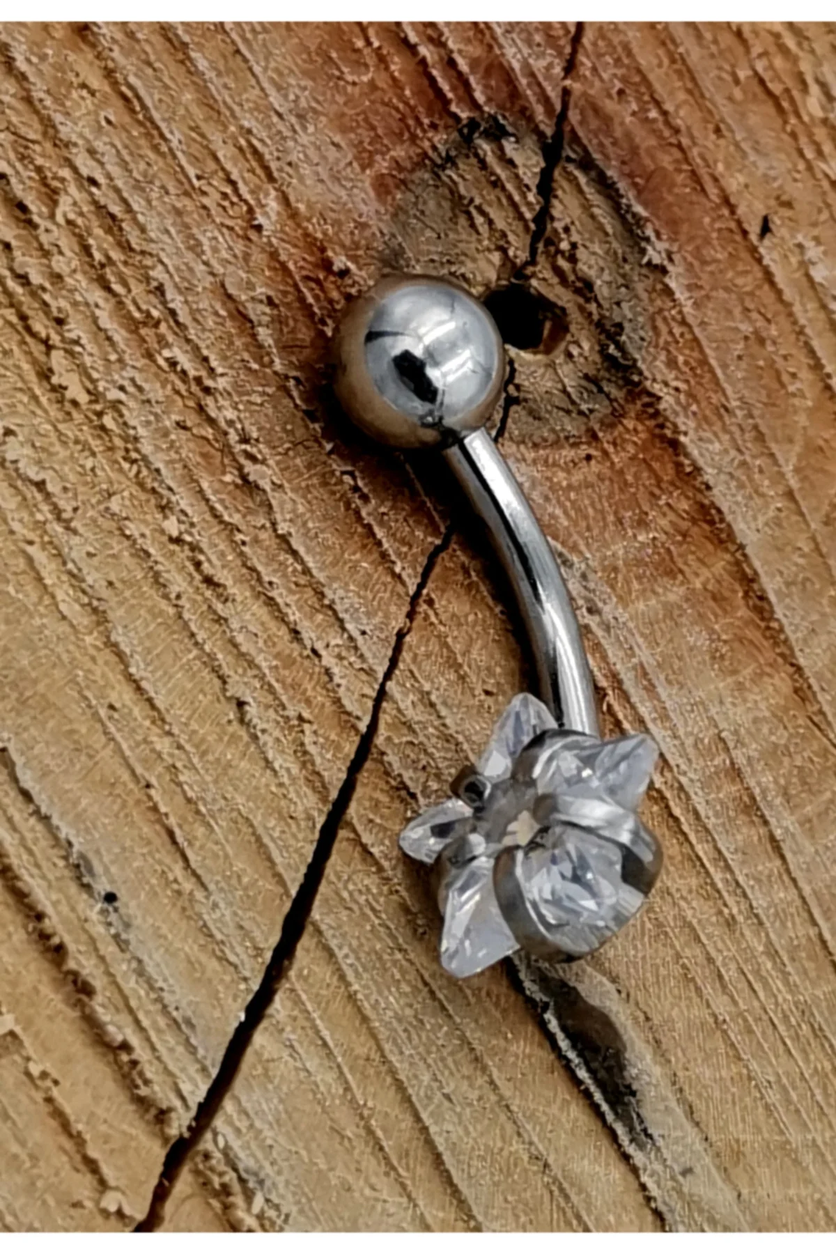 Çelik Zirkon Taşlı Göbek Piercing