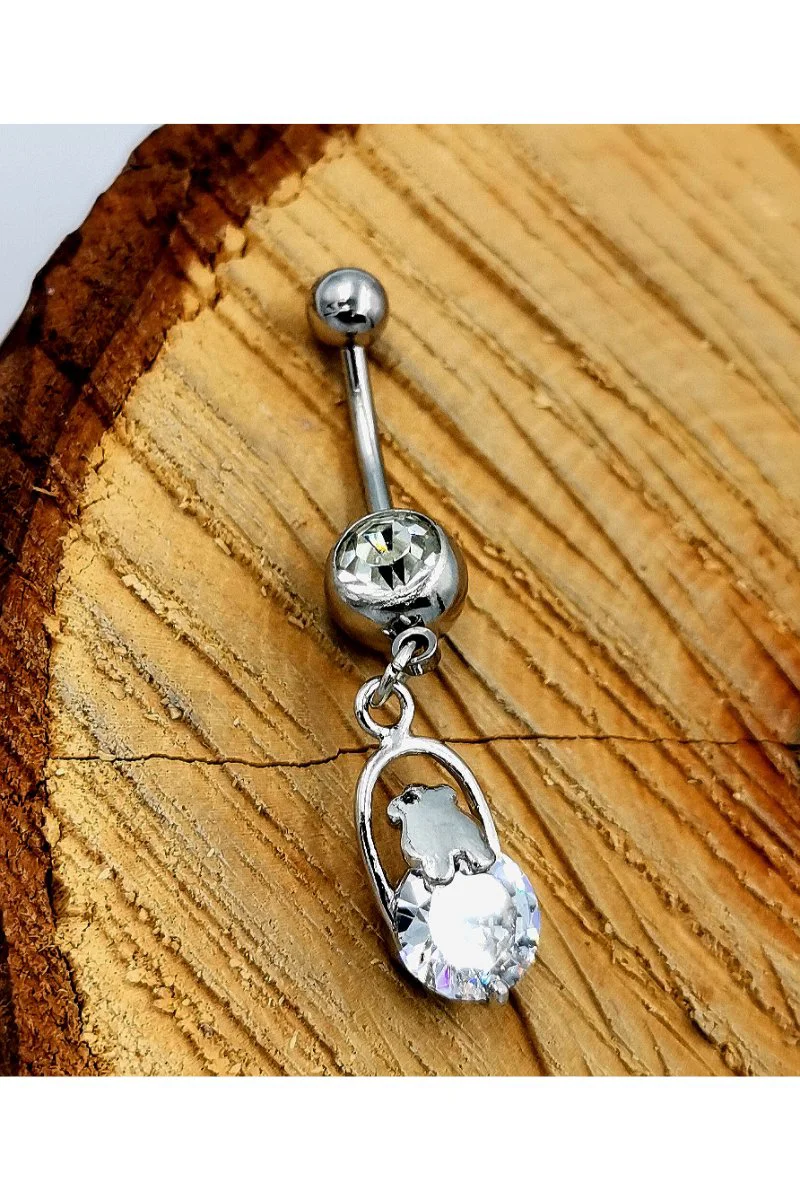 Çelik Zirkon Taşlı Göbek Piercing