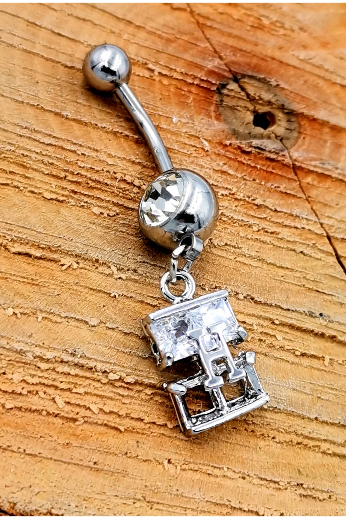 Çelik Zirkon Taşlı Göbek Piercing