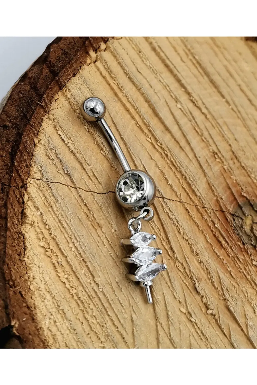 Çelik Zirkon Taşlı Göbek Piercing