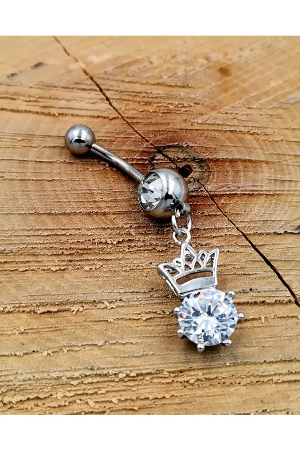 Çelik Zirkon Taşlı Göbek Piercing