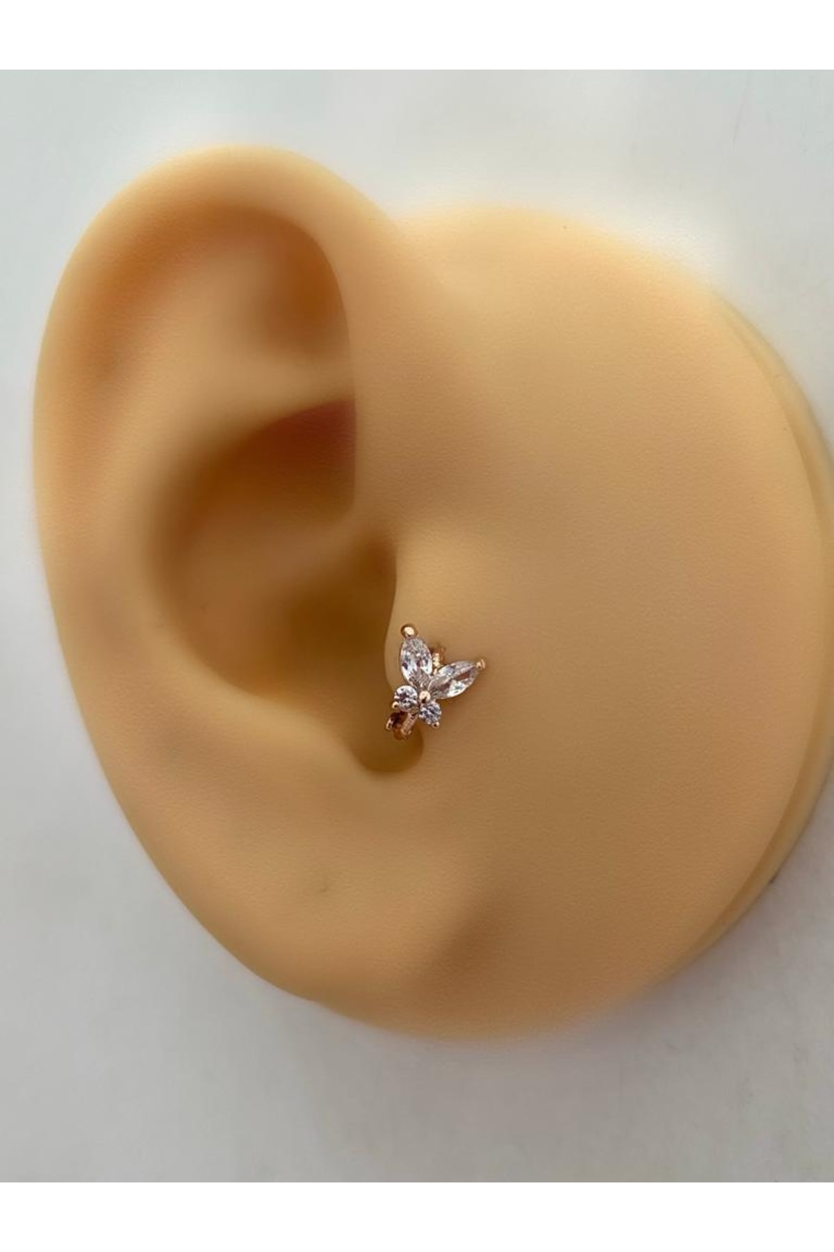 Çelik Zirkon Taşlı Kelebek Tragus Piercing