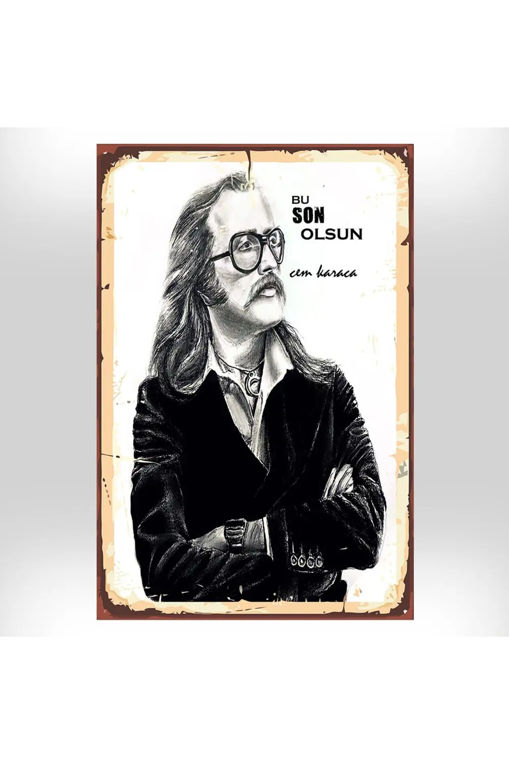 Cem Karaca Bu Son Olsun Tasarımlı 20x30 cm Retro Ahşap Tablo
