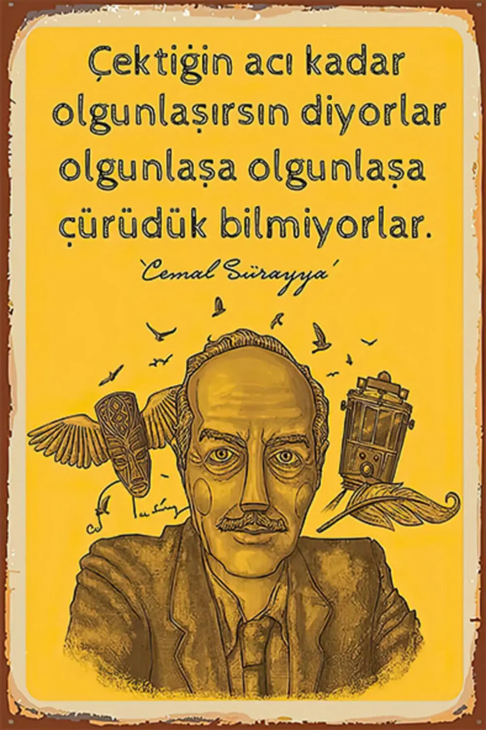 Cemal Süreya Retro Ahşap Poster