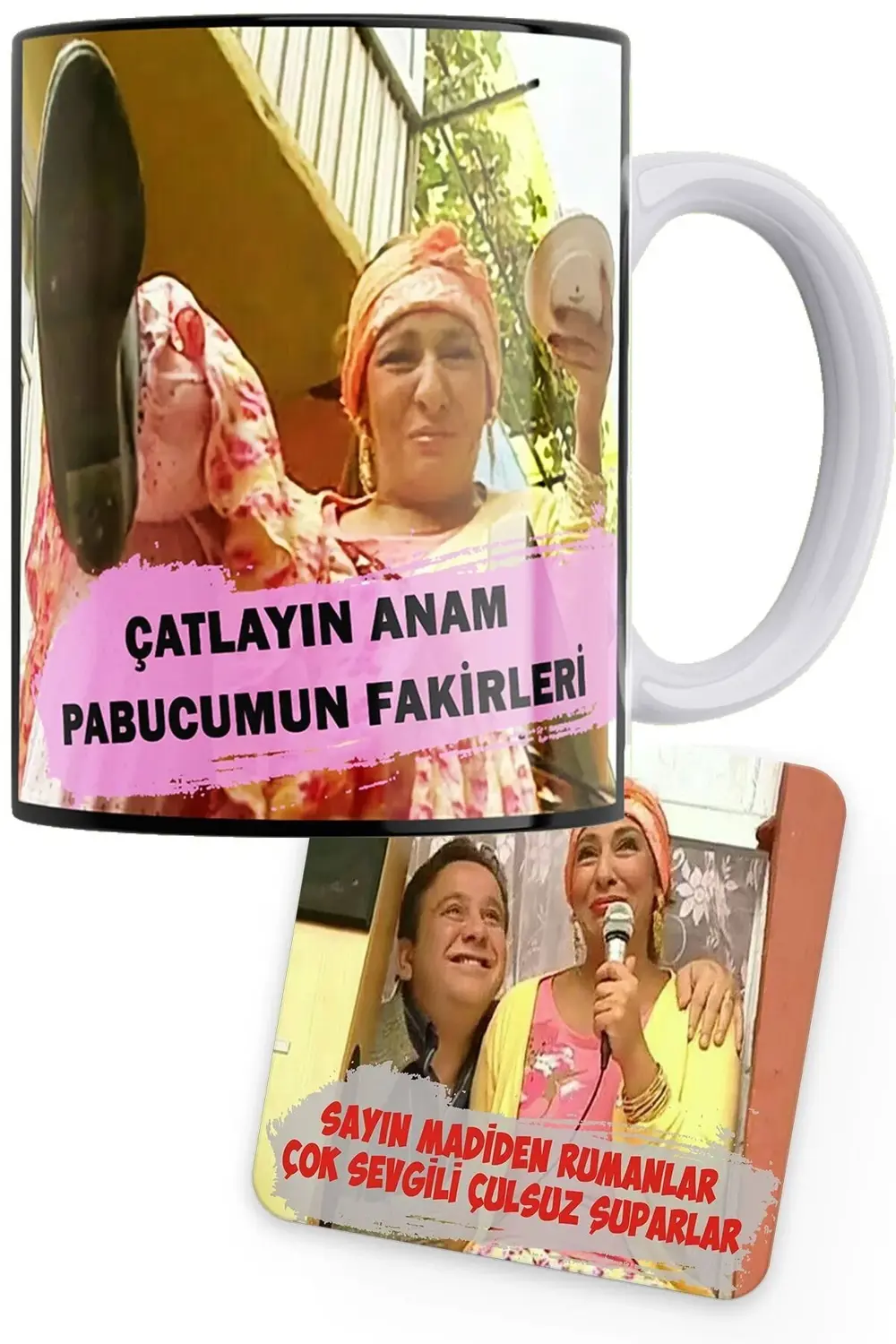 Cennet Mahallesi Serisi Pembe Baskılı Porselen Kupa, Ahşap Bardea