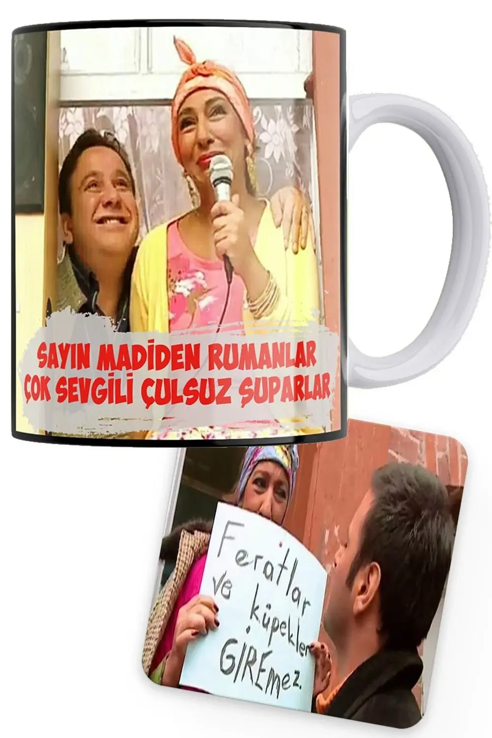 Cennet Mahallesi Serisi Pembe Baskılı Porselen Kupa, Ahşap Bardea