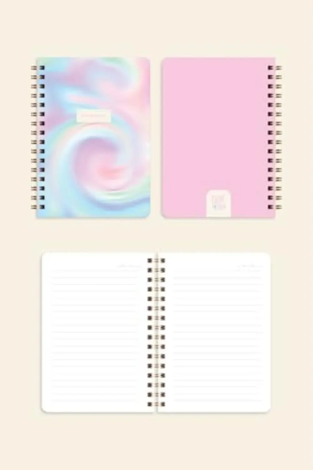 Cep Boy 10x14 cm Spiralli Çizgili Karton Kapak 3'lü Defter Seti N